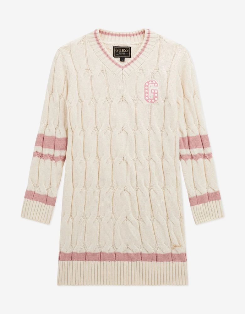 Girls Knitted Logo Dress in Ivory