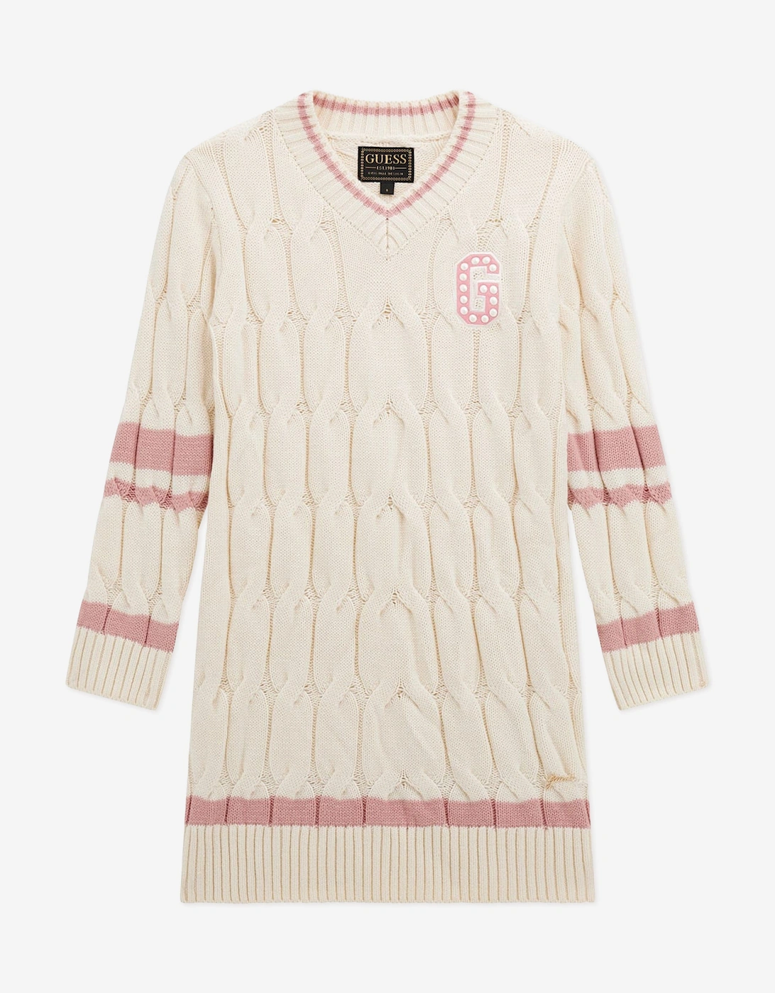 Girl's Guess Girls Knitted Logo Dress in Ivory - Cream - Size: 10 years