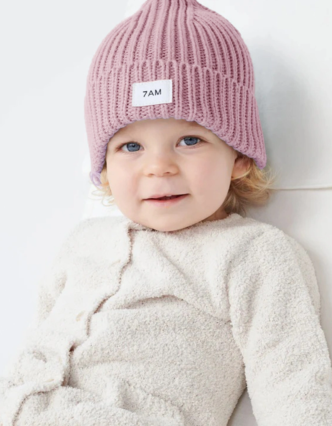 7AM Enfant Baby Girls Chunky Beanie Hat in Pink