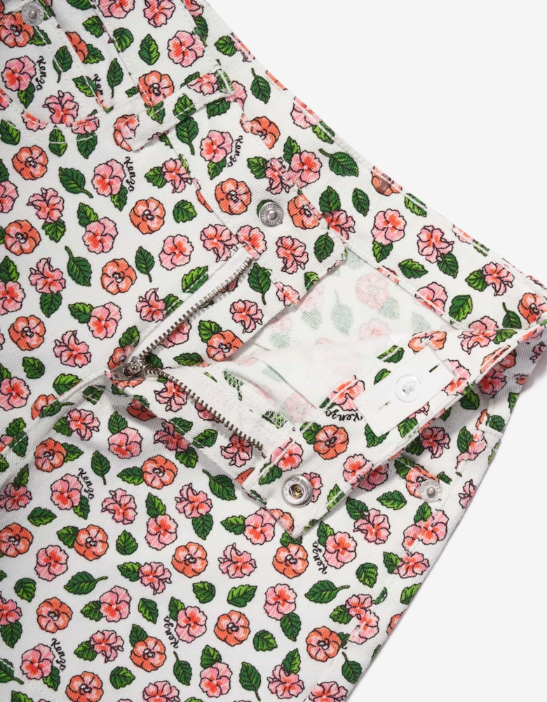 Girls Flower Shorts in Ivory