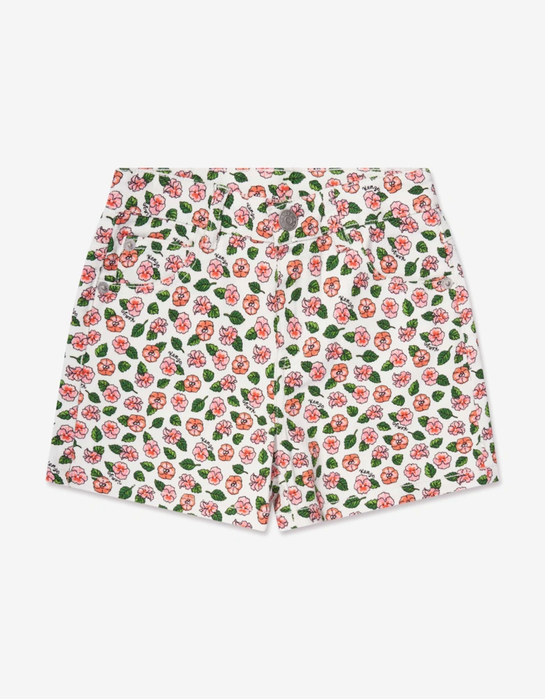 Girls Flower Shorts in Ivory