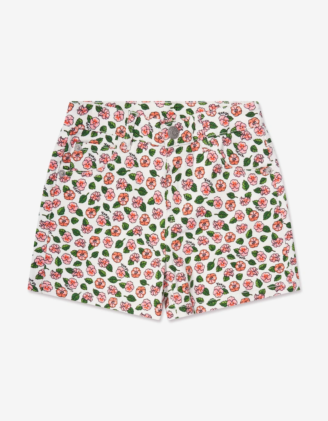 KENZO Girls Flower Shorts in Ivory - Cream - Size: 2 years