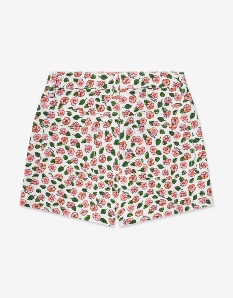 Girls Flower Shorts in Ivory