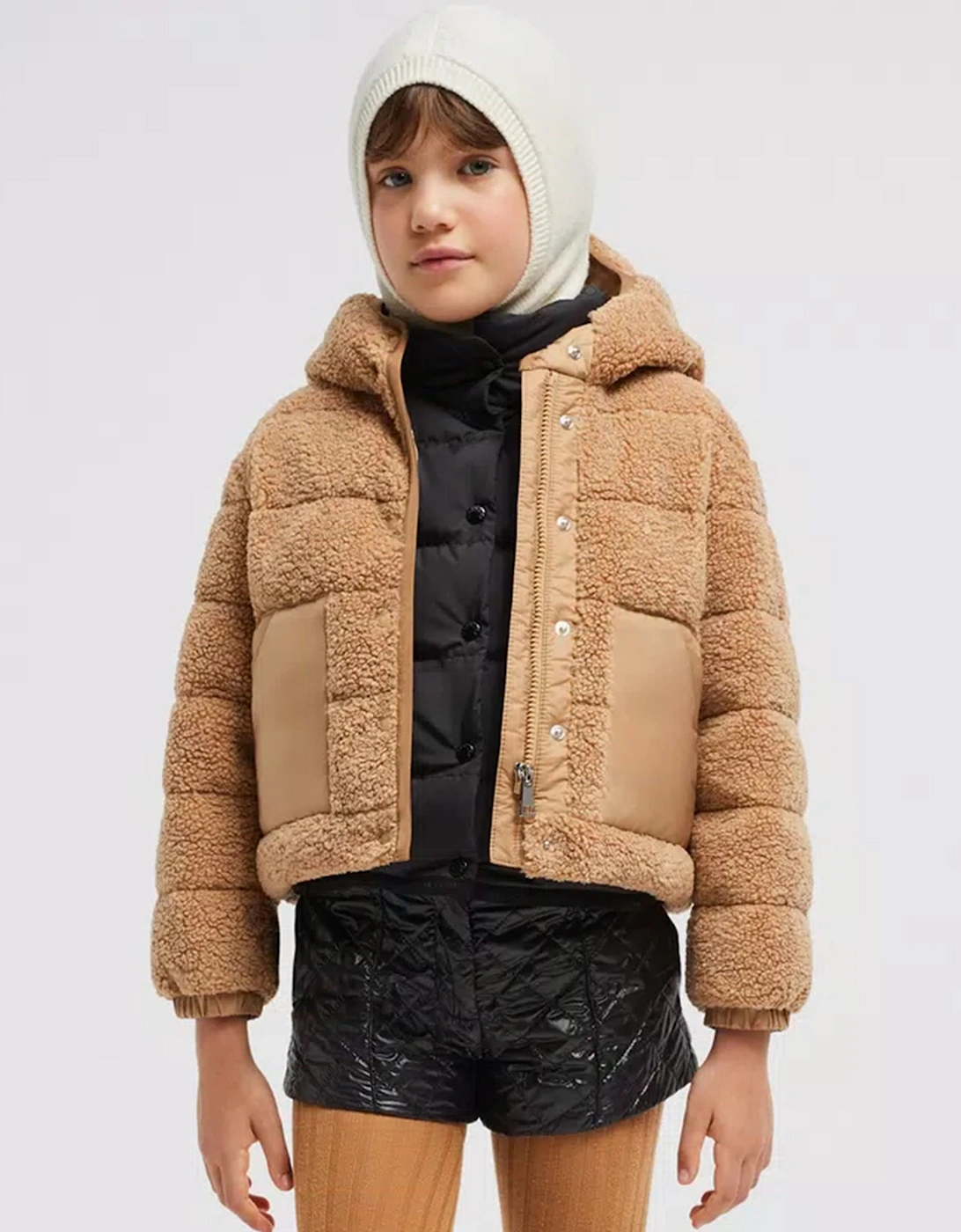 Enfant Girls Down Teddy Fleece Audrieu Jacket in Beige, 6 of 5