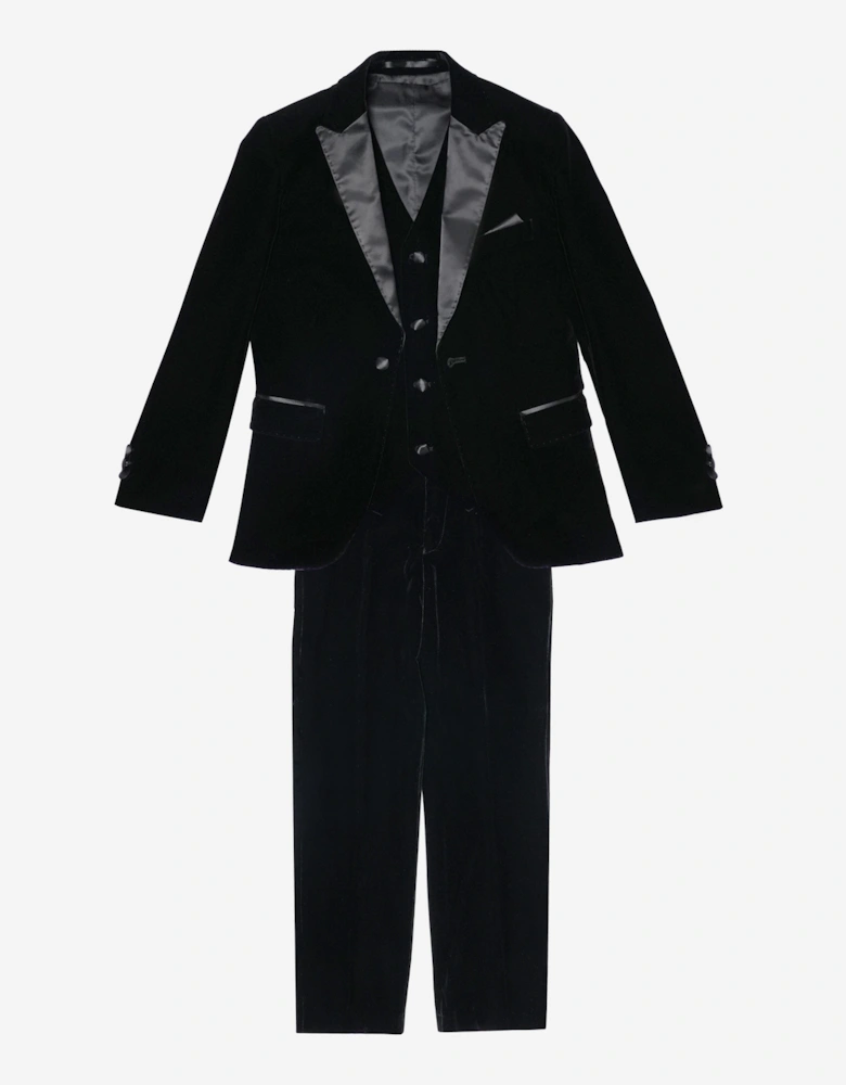 Romano Boys Velvet 3 Piece Suit in Black