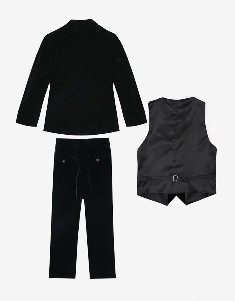 Romano Boys Velvet 3 Piece Suit in Black