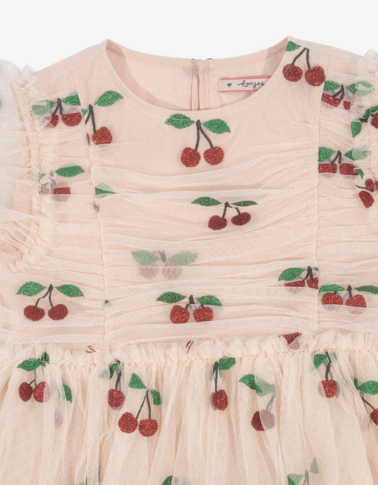 Girls Tullie Cherry Dress in Ivory