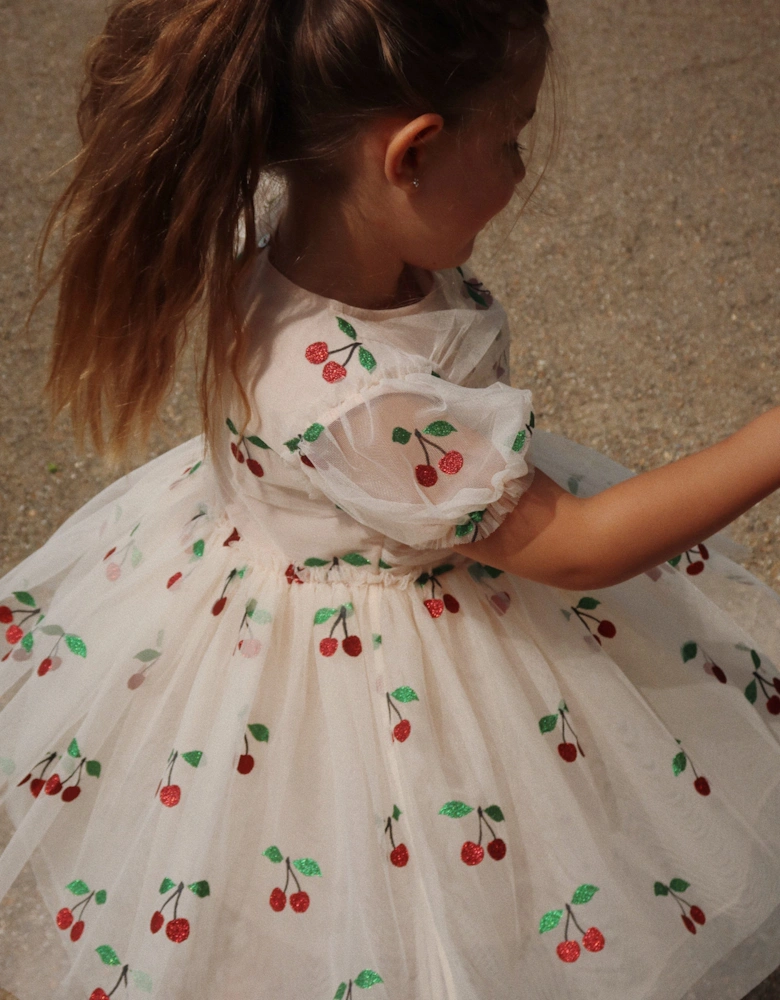 Girls Tullie Cherry Dress in Ivory