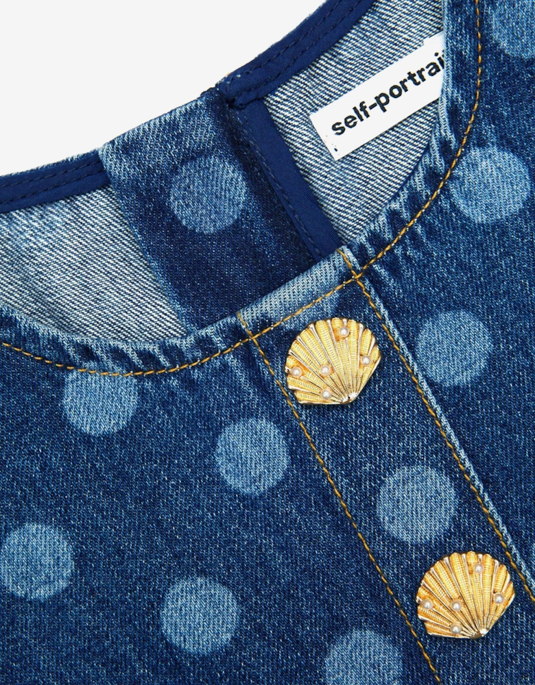 Girls Polka Dot Denim Dress in Blue