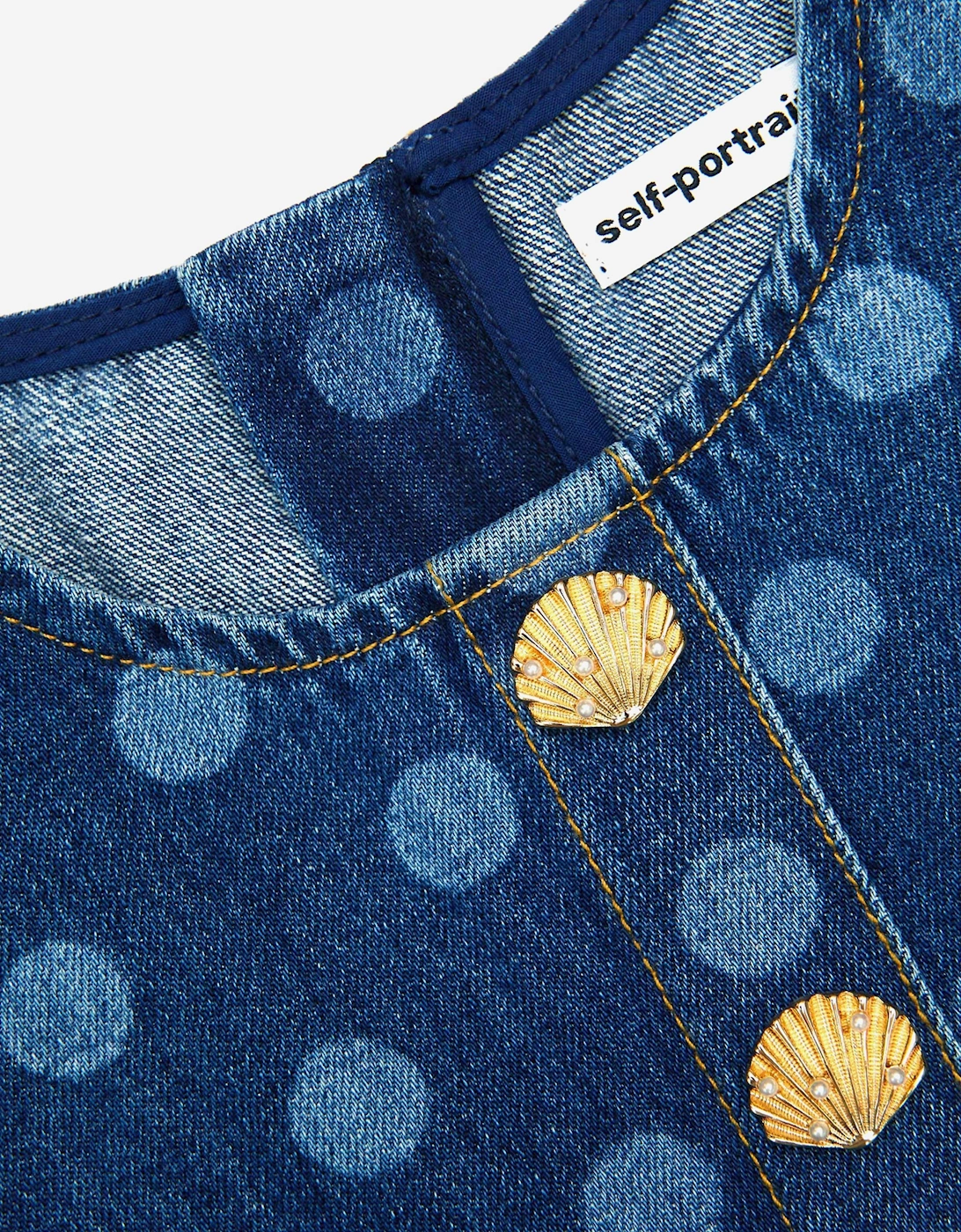 Girls Polka Dot Denim Dress in Blue