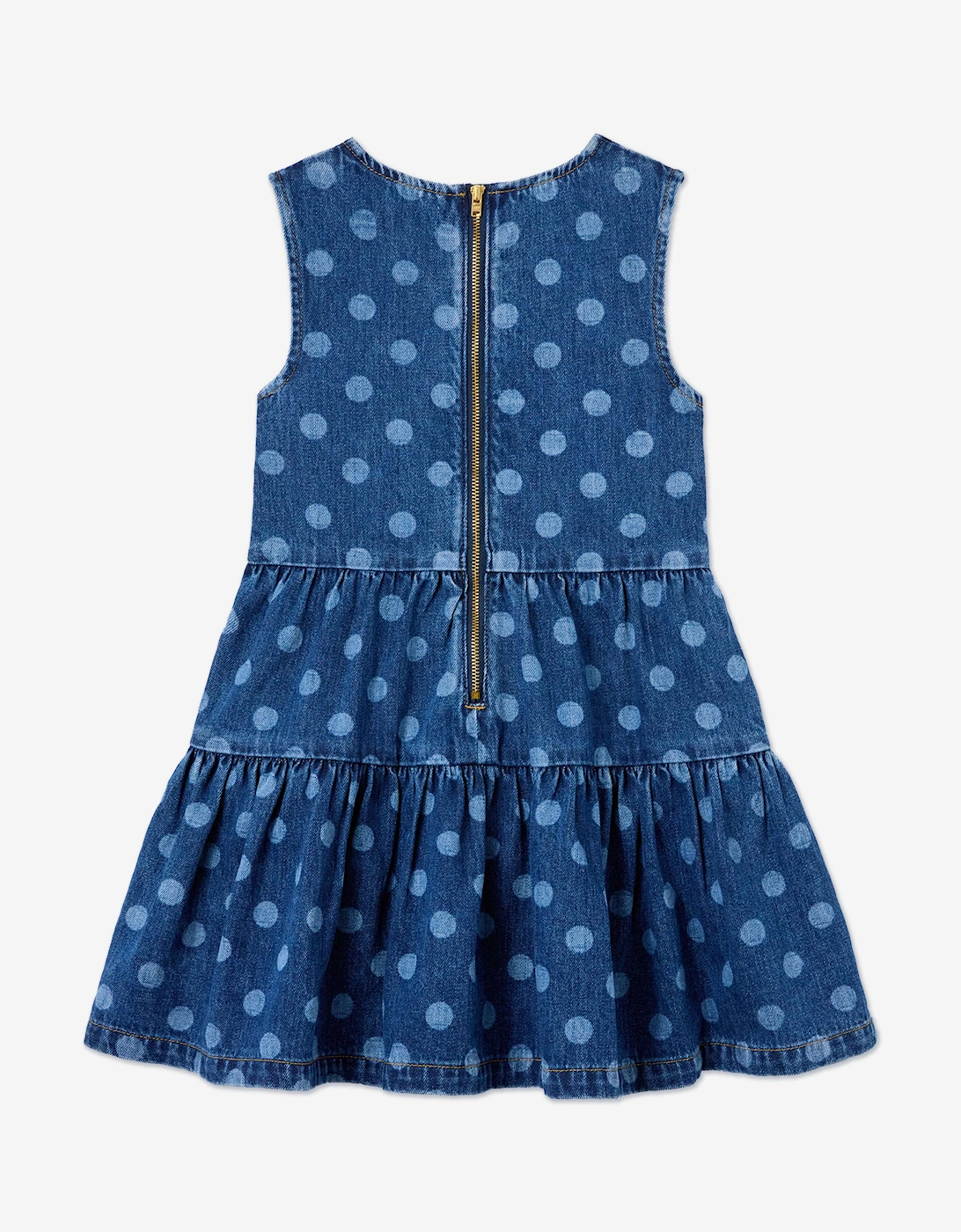 Girls Polka Dot Denim Dress in Blue