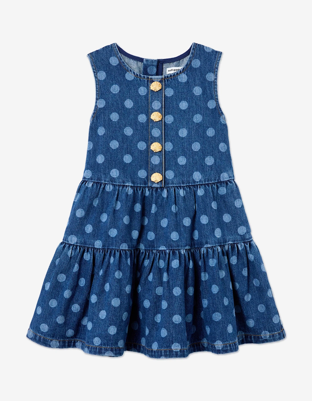 Girls Polka Dot Denim Dress in Blue, 5 of 4