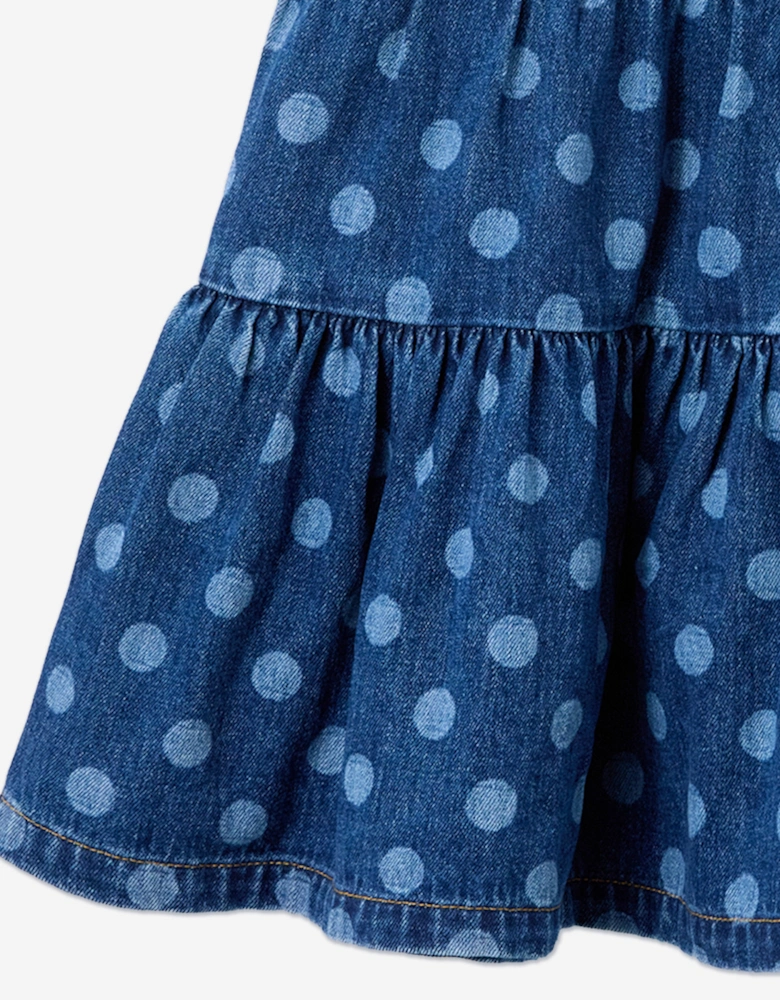 Girls Polka Dot Denim Dress in Blue