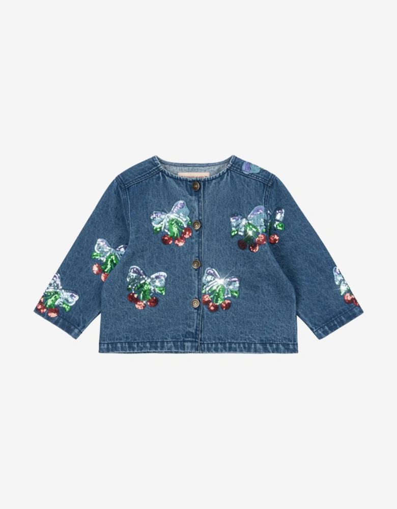 Girls Magot Sequin Cherry Denim Jacket in Blue