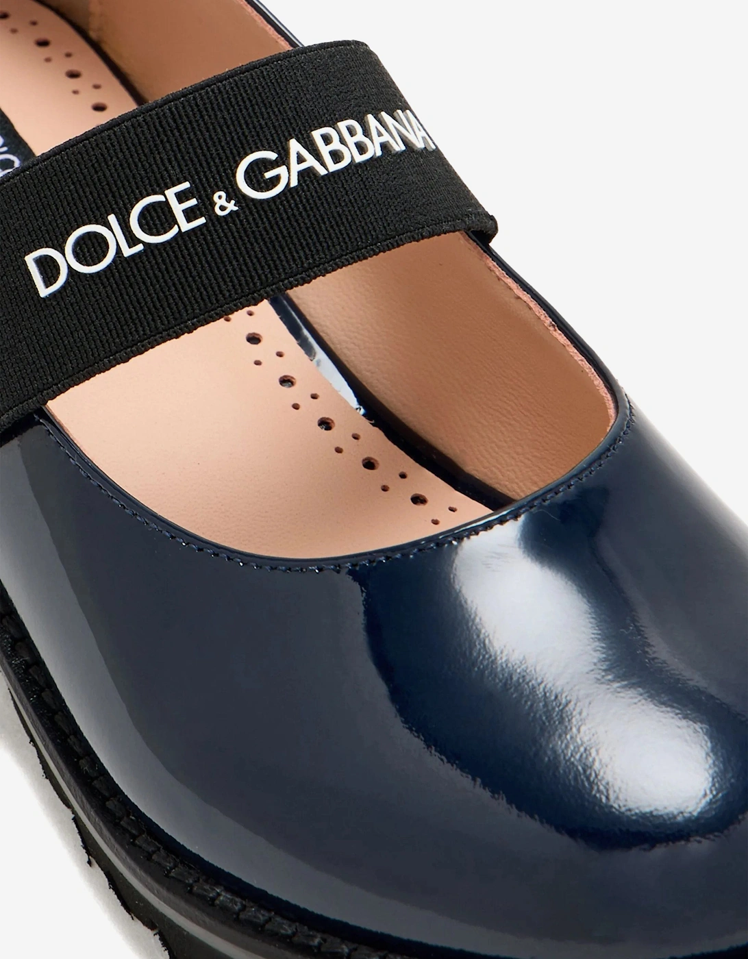 Girls Patent Leather Logo Shoes in Navy