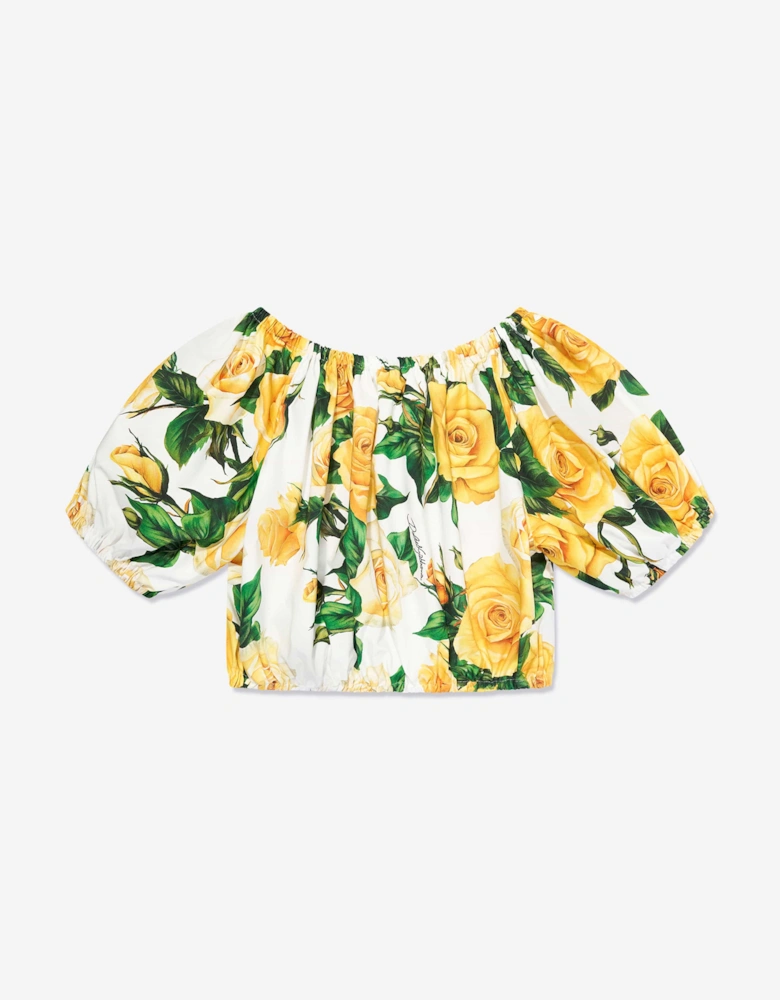 Girls Rose Print Cropped Top in Multicolour