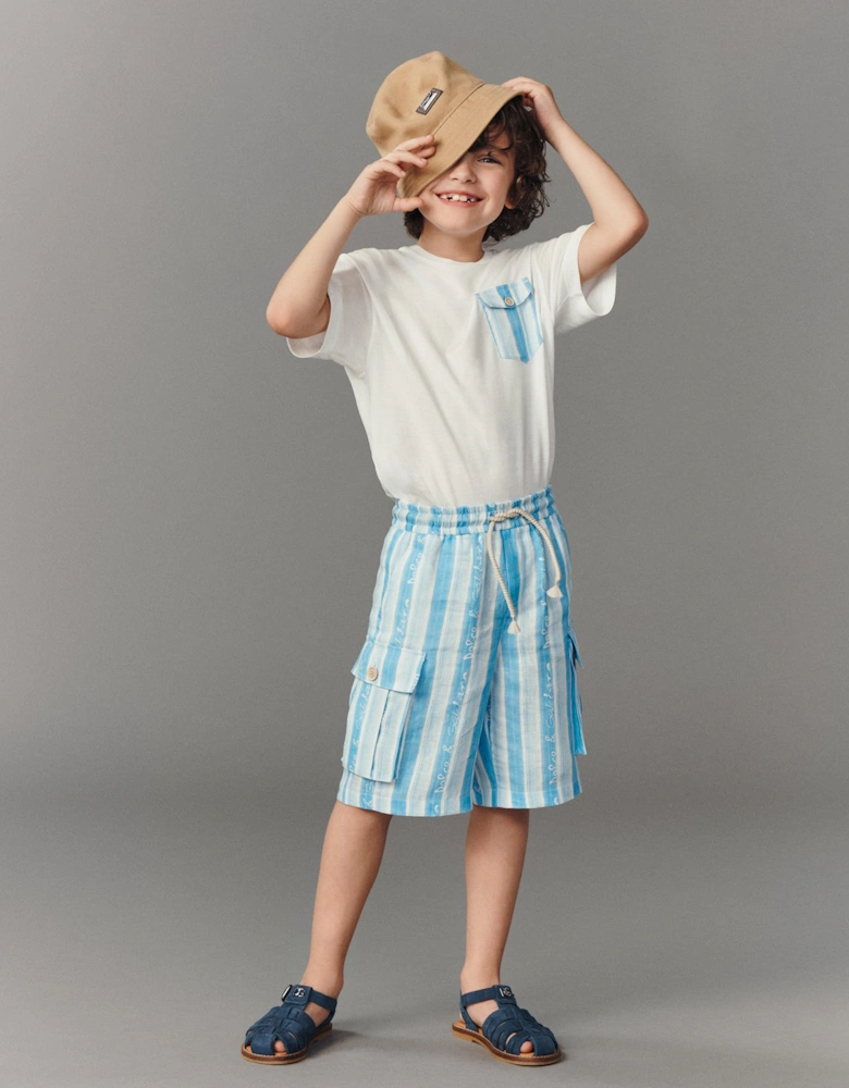 Boys Striped Pocket T-Shirt in White