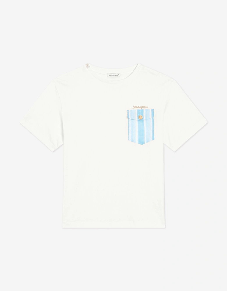 Boys Striped Pocket T-Shirt in White