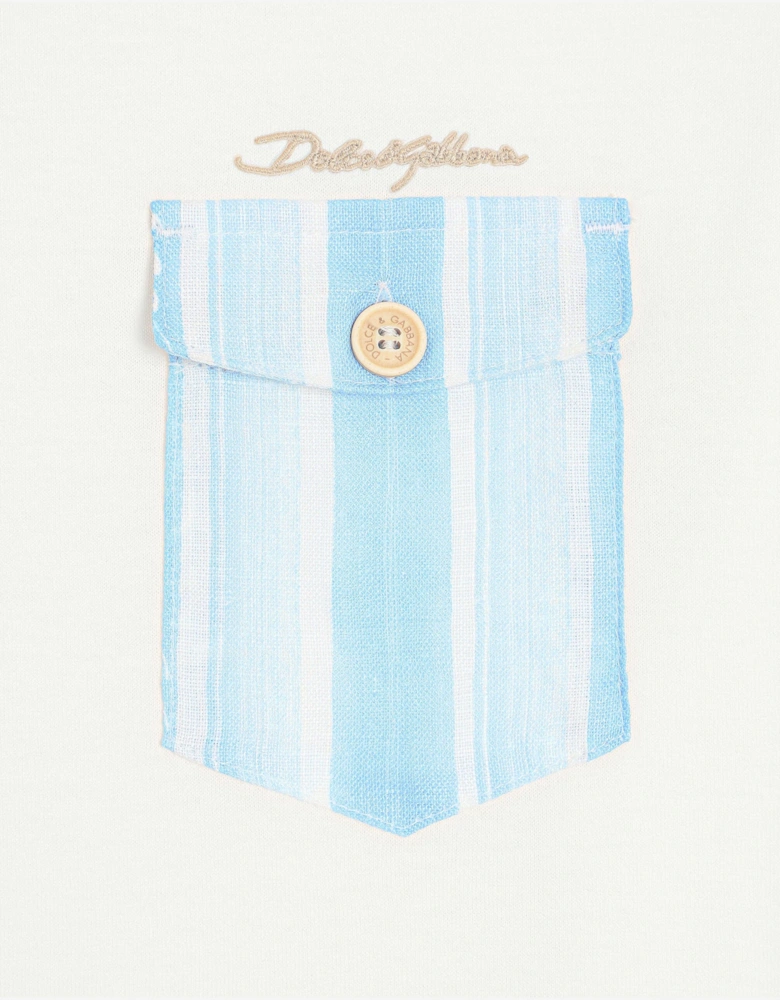 Boys Striped Pocket T-Shirt in White