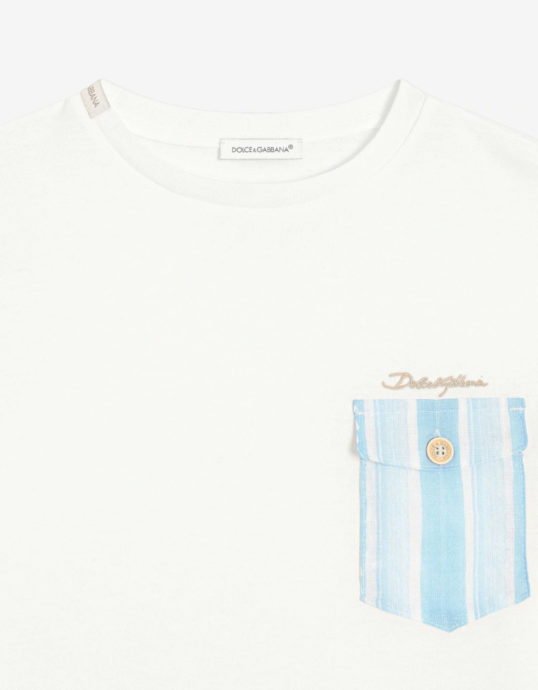 Boys Striped Pocket T-Shirt in White