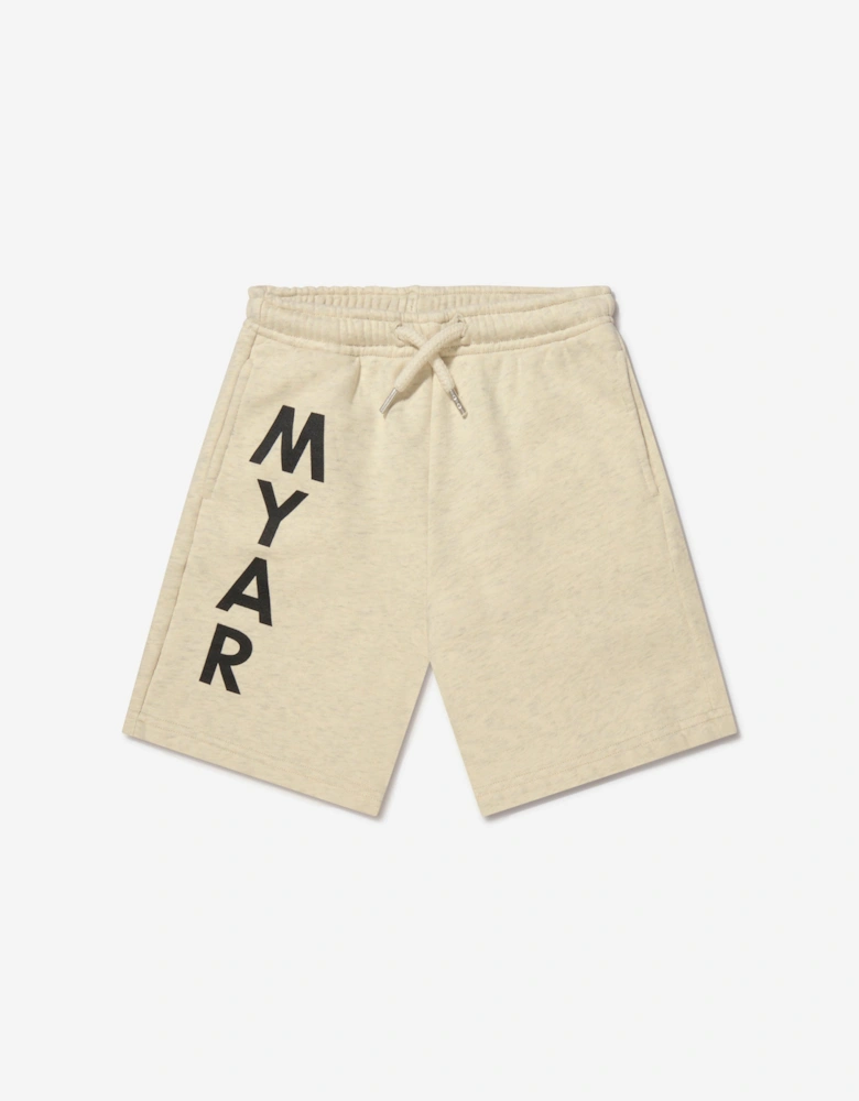 Boys Cotton Logo Shorts in Beige