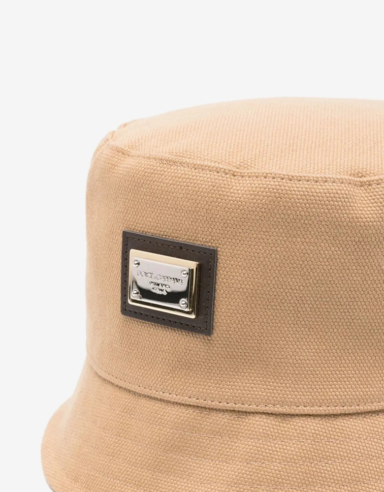 Kids Plaque Logo Bucket Hat in Beige