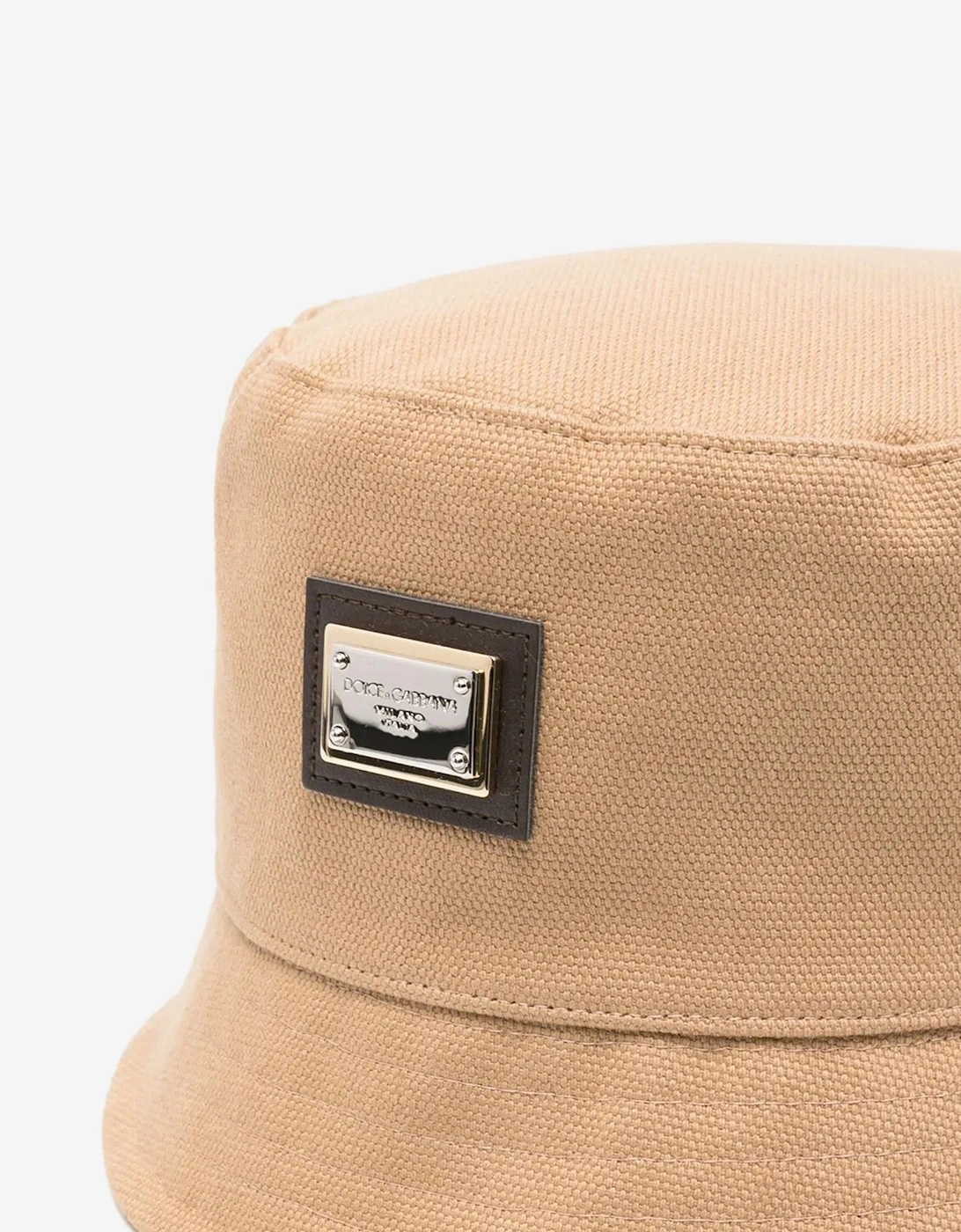 Kids Plaque Logo Bucket Hat in Beige