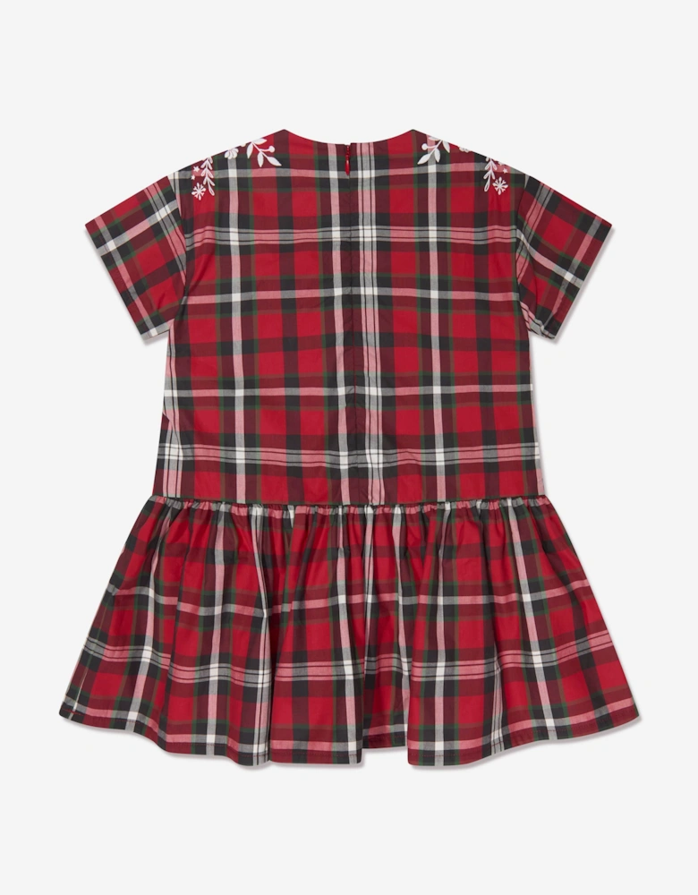 Girls Checked Embroidered Dress in Red