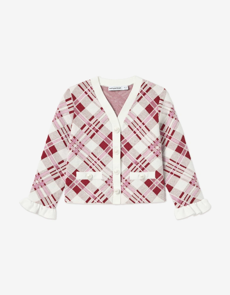 Girls Check Knit Cardigan in Red