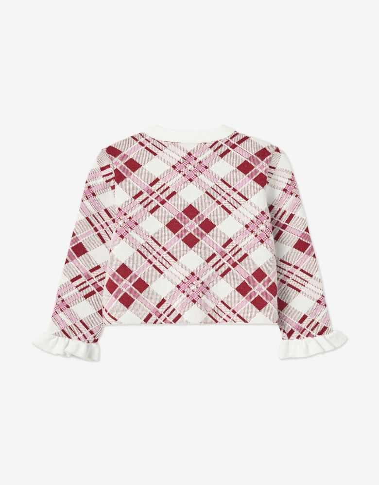 Girls Check Knit Cardigan in Red