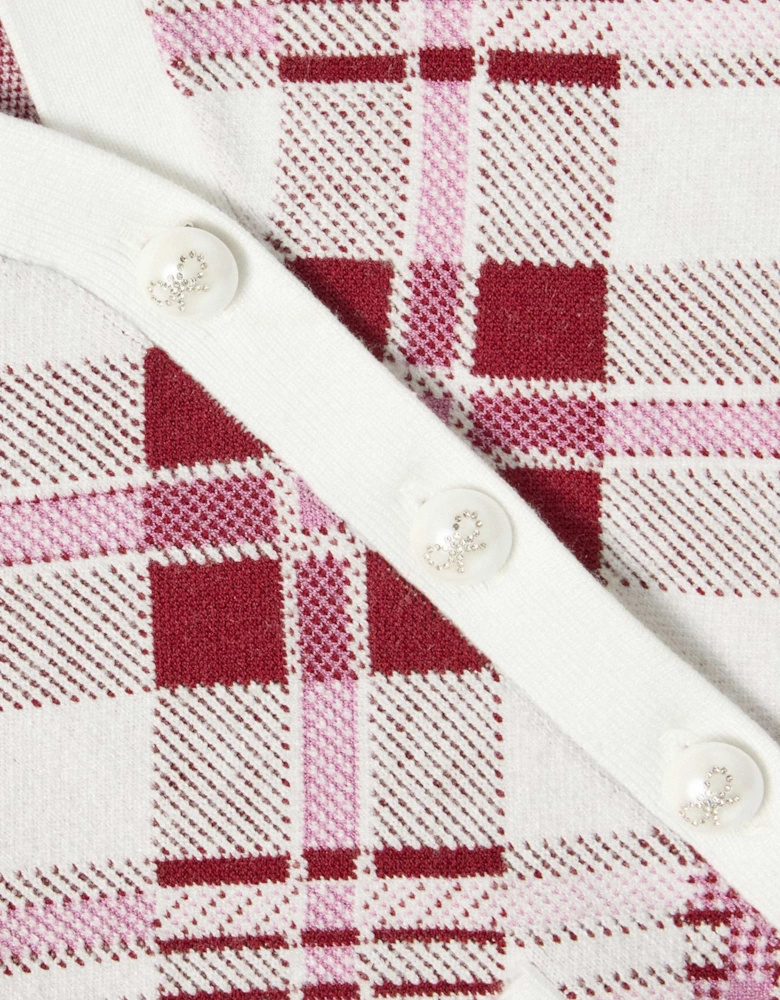 Girls Check Knit Cardigan in Red