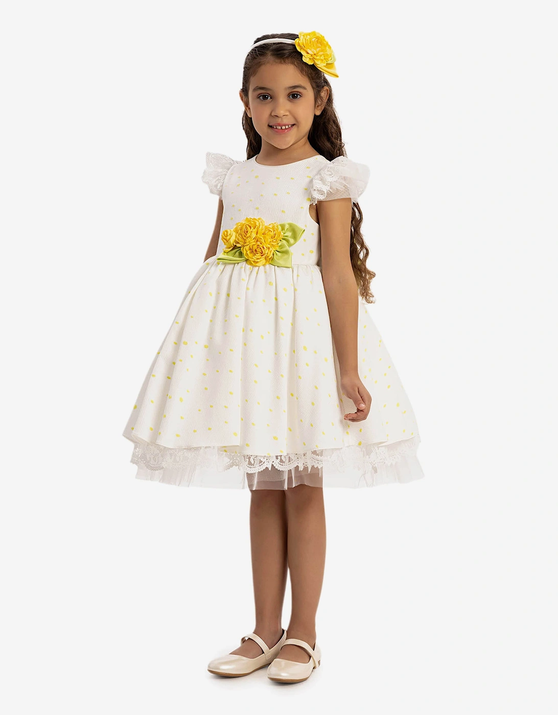 Girls Dress with Headband in Yellow