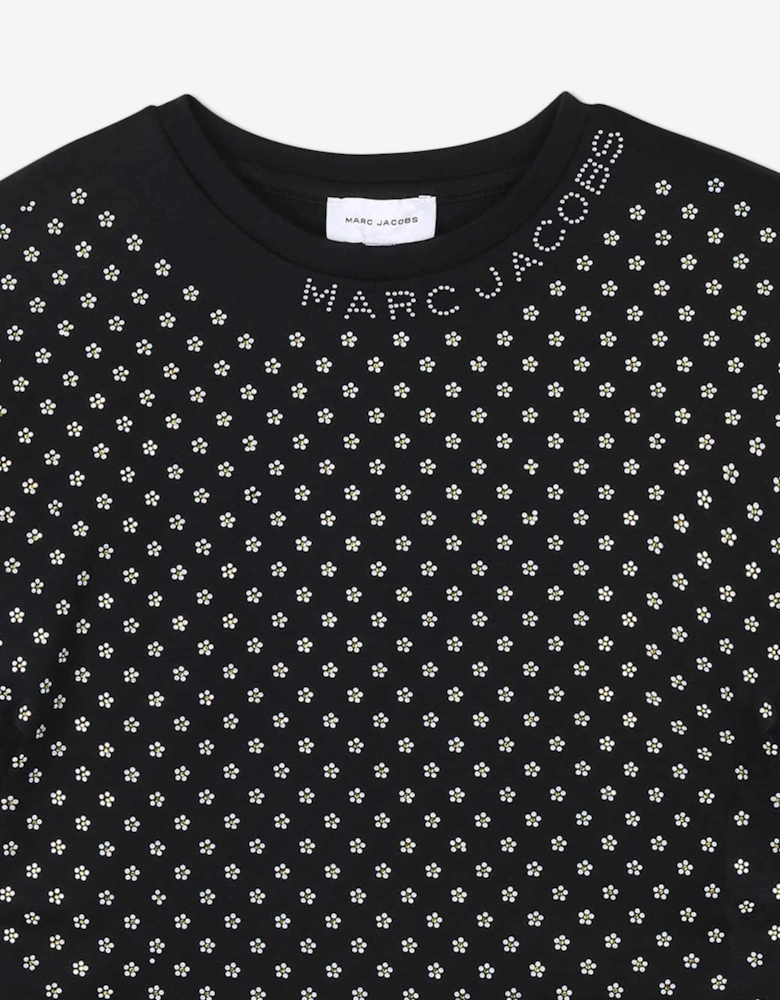Girls Diamante Daisy Crop Top in Black