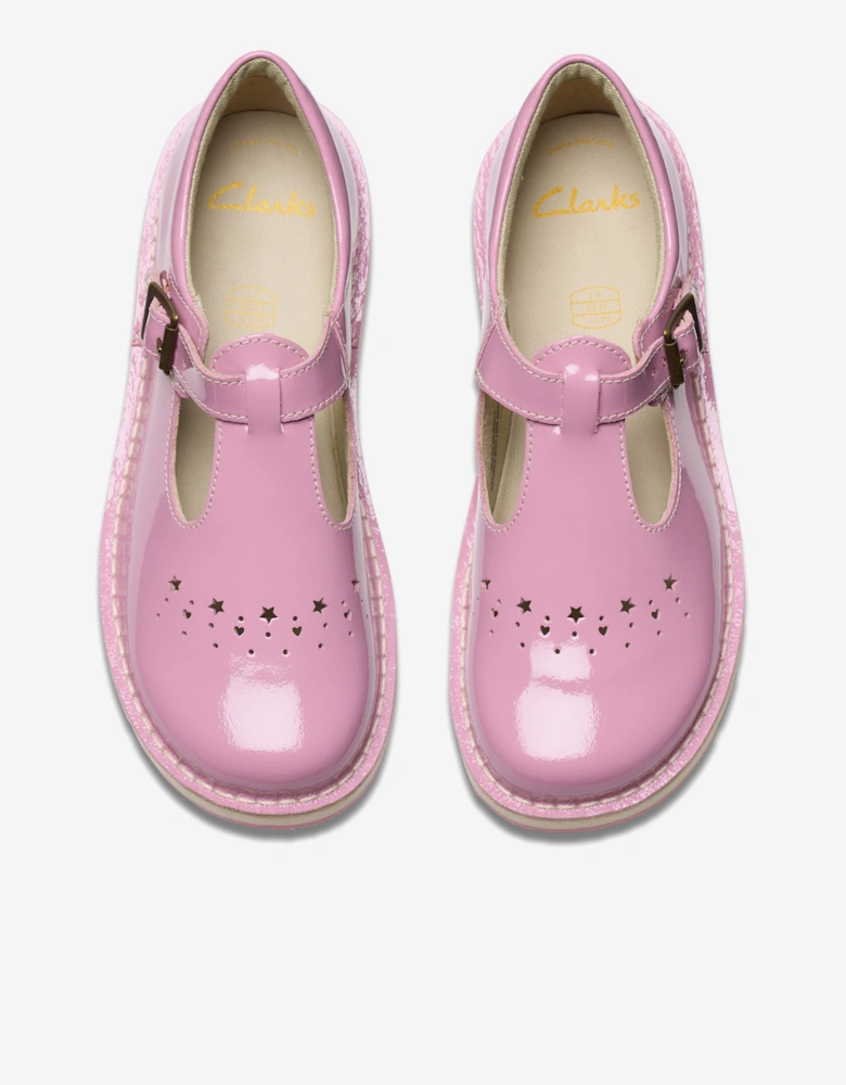 Girls Patent Joyful Skip T-Bar Shoes in Pink