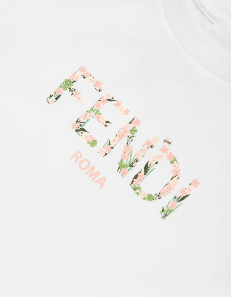 Baby Girls Flower Logo T-Shirt in White