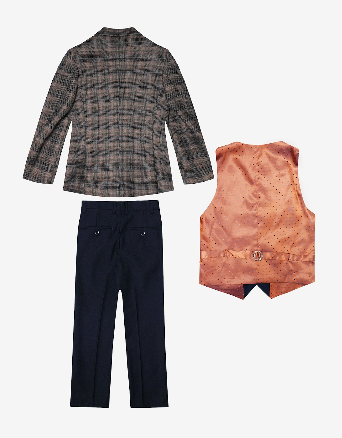 Romano Boys Check 3 Piece Suit in Brown