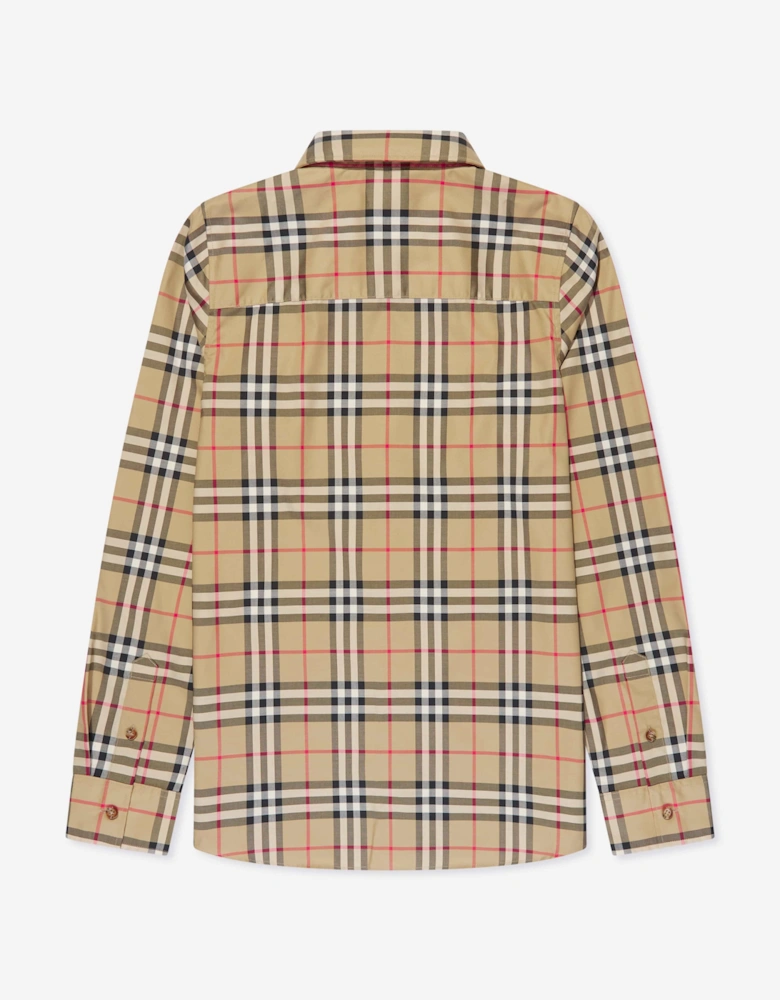 Boys Owen Long Sleeve Check Shirt in Beige