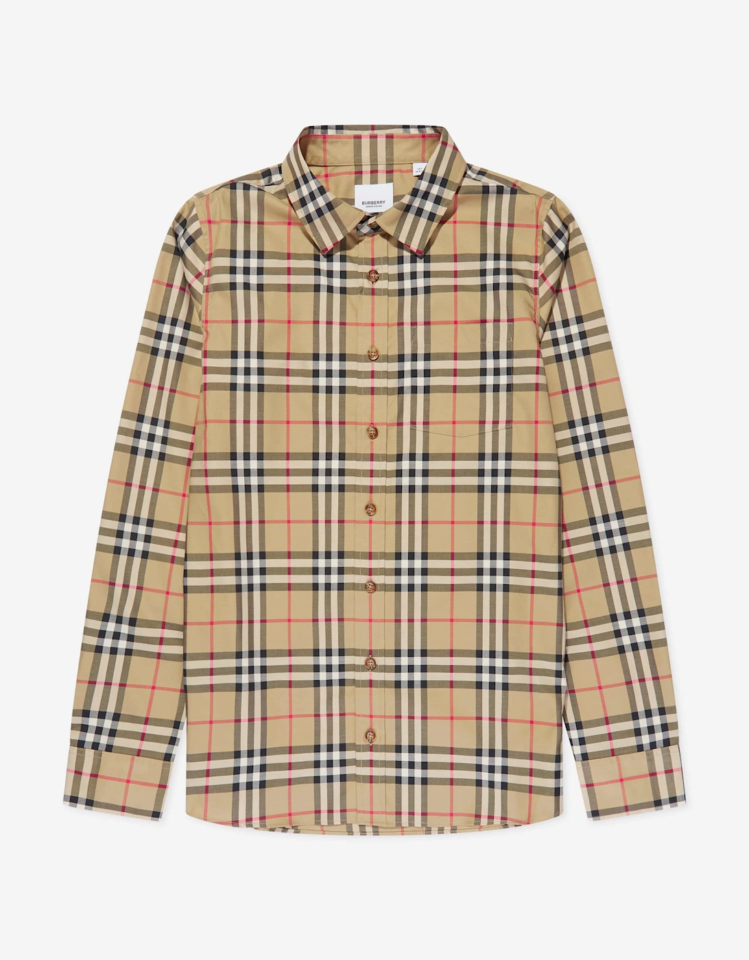 Boys Owen Long Sleeve Check Shirt in Beige, 5 of 4
