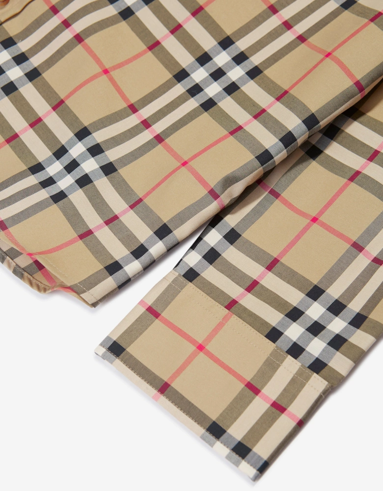 Boys Owen Long Sleeve Check Shirt in Beige