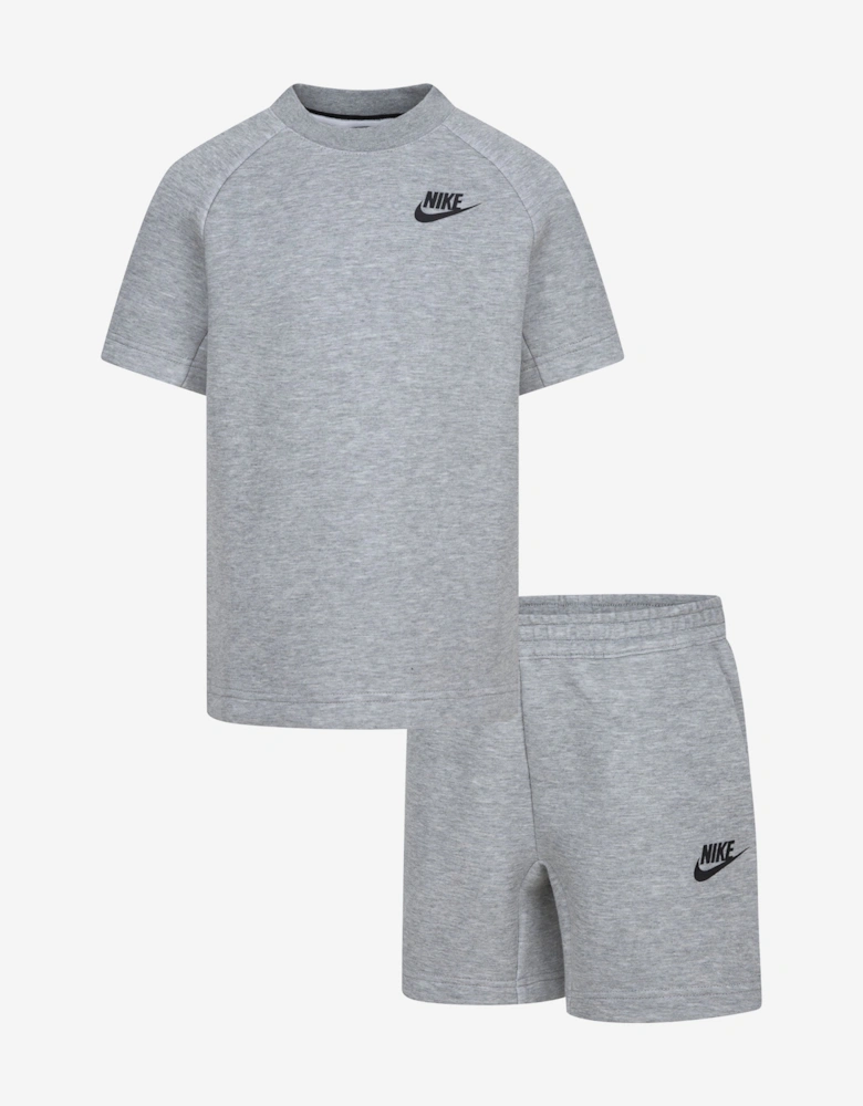Kids Tech Fleece T-Shirt and Shorts Set in Grey