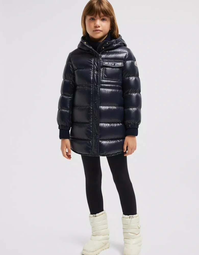 Enfant Girls Down Padded Dacca Long Parka in Navy