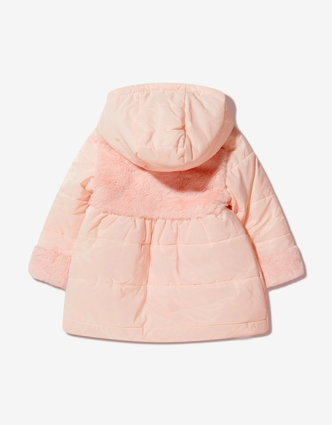 Girls Faux Fur Trim Hooded Coat