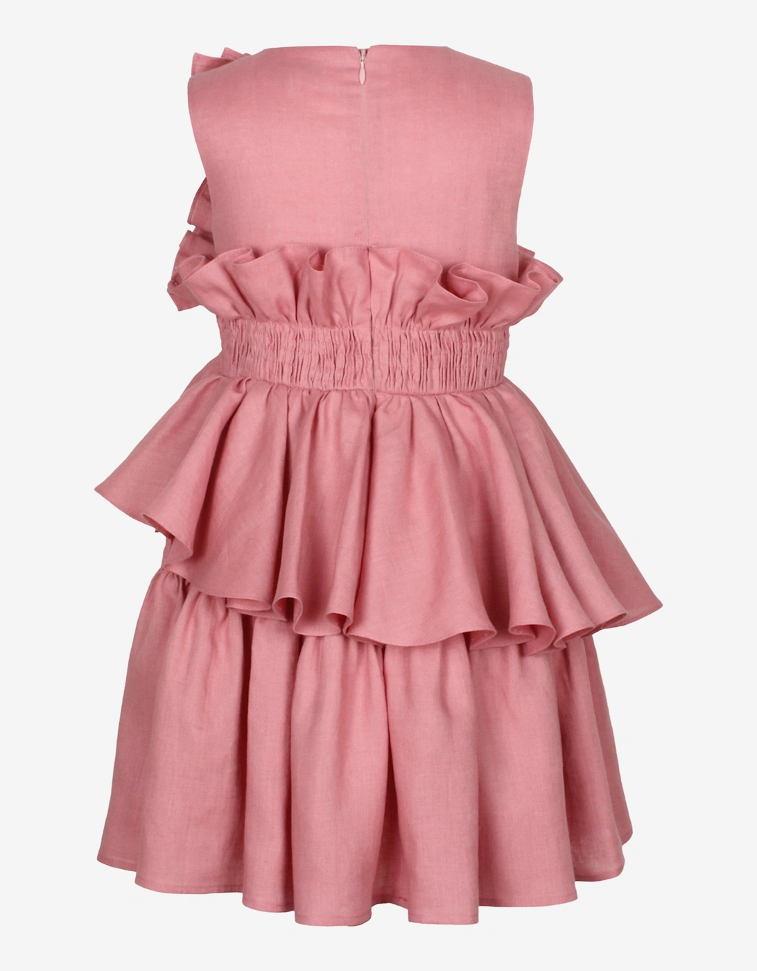 Girls Wreath Linen Ruffle Dress in Pink