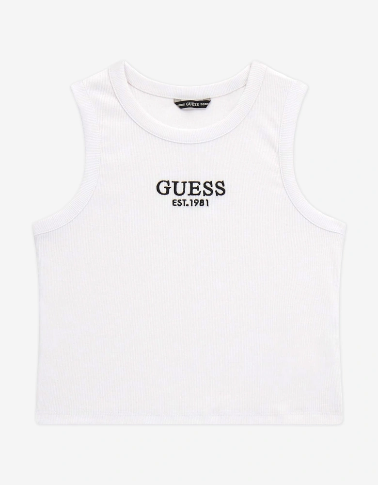 Girls Rib Midi Sleeveless Top in White