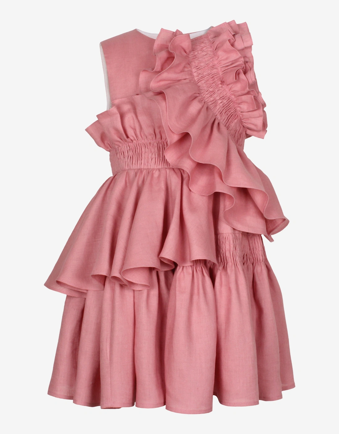 Girls Wreath Linen Ruffle Dress in Pink, 6 of 5