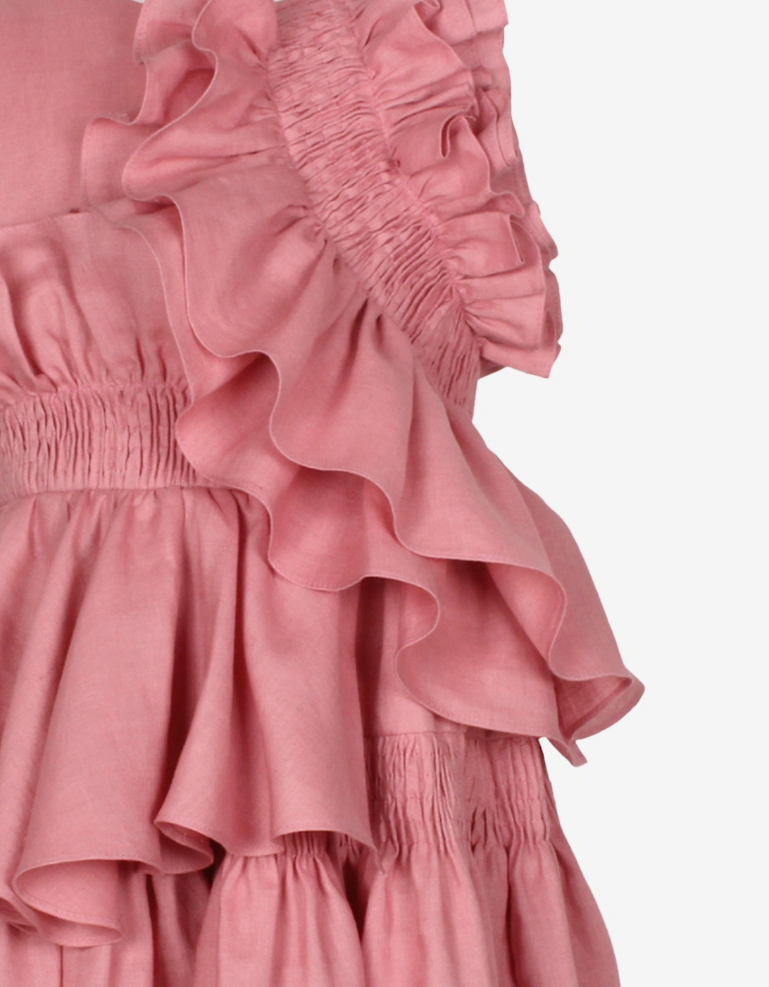 Girls Wreath Linen Ruffle Dress in Pink