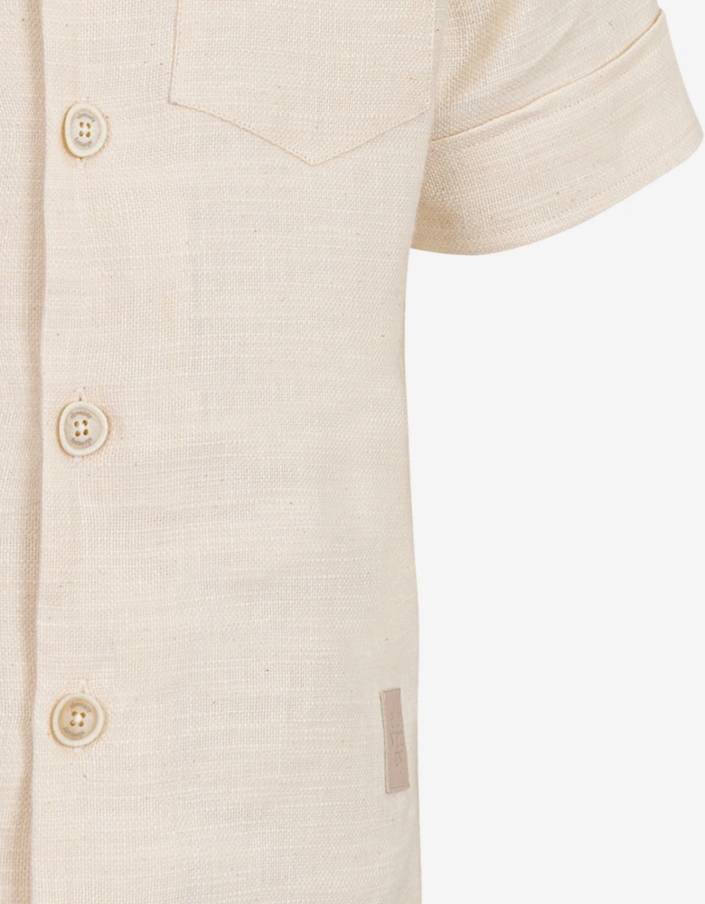Boys Linen Short Sleeve Shirt in Ivory