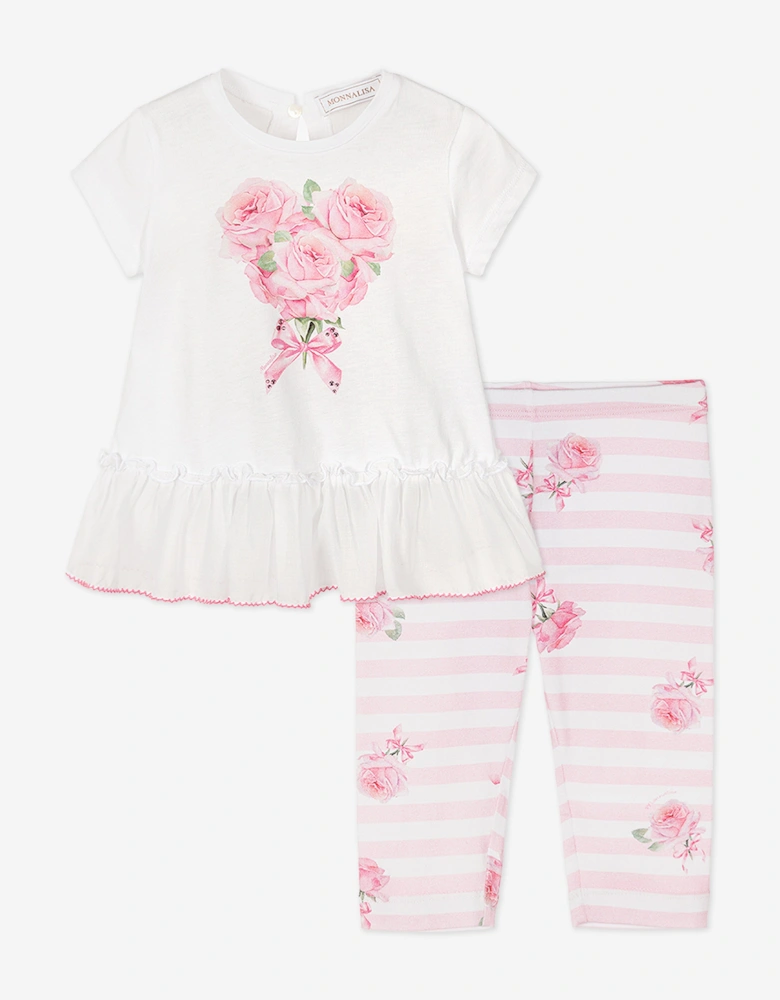 Baby Girls T-Shirt and Leggings Set in White