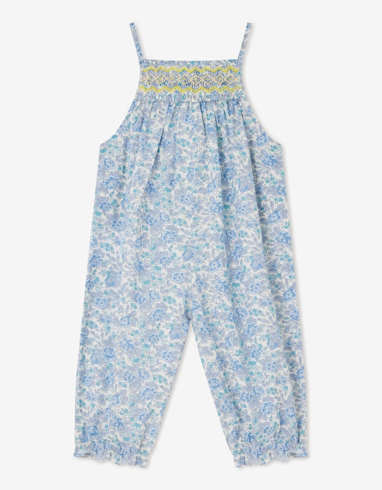 Baby Girls Floral Smocked Lilisy Jumpsuit in Blue