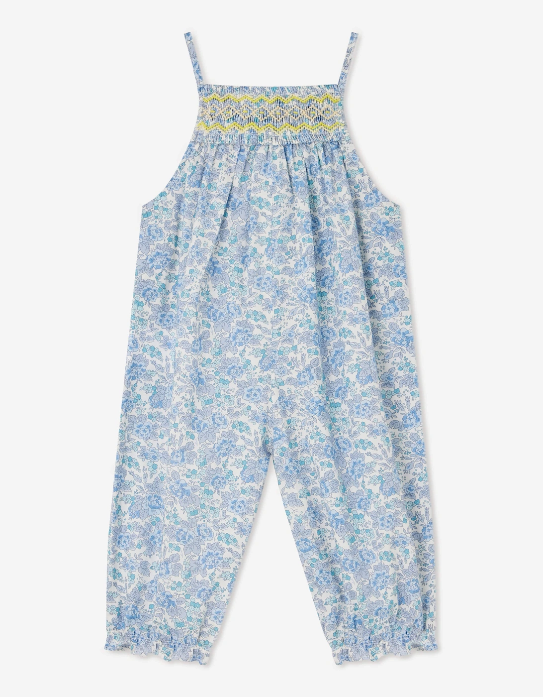 Baby Girls Floral Smocked Lilisy Jumpsuit in Blue
